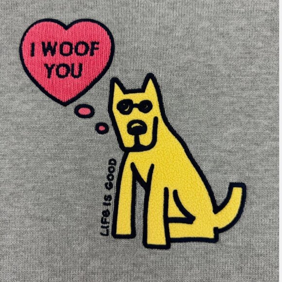 Life is Good I WOOF YOU Gray Knit Sweater NWT Crewneck Dog Pet Lover Gift Preppy - Picture 9 of 12